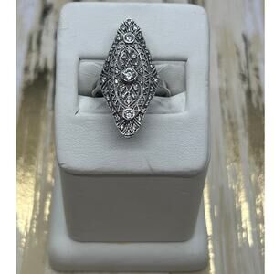 Victorian Stauer CZ Sterling Filligree Ring 7.5